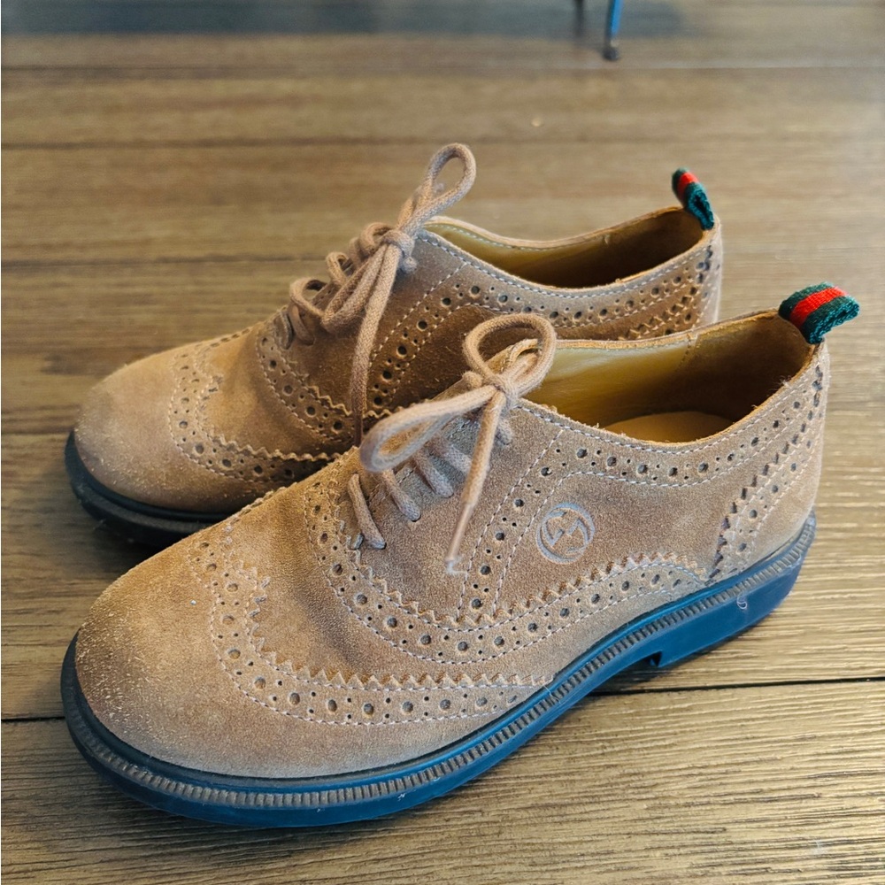 Gucci Tan Suede Brogue Kid’s Shoes